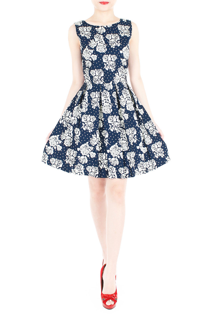 Steal The Rose Show Flare Dress - Dark Blue