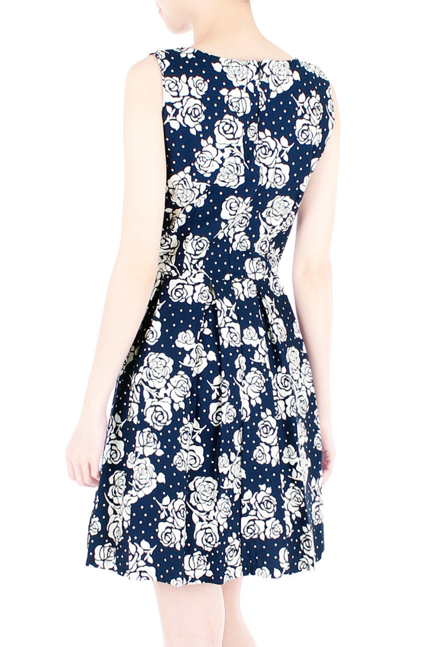 Steal The Rose Show Flare Dress - Dark Blue