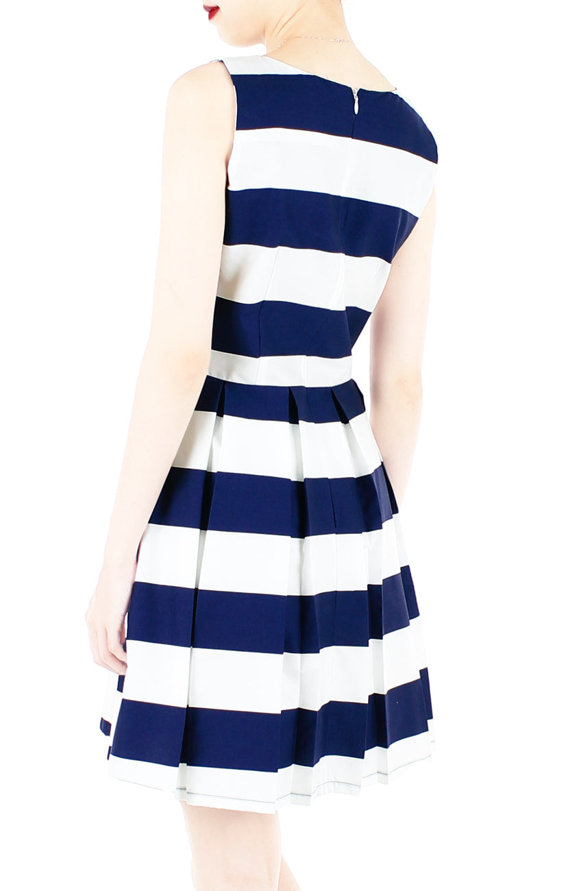 Stripe it Lucky Flare Dress - Navy