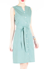 Style Spotted A-Line Button Down Dress in Knee Length – Moss Green