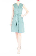 Style Spotted A-Line Button Down Dress in Knee Length – Moss Green