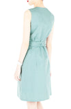 Style Spotted A-Line Button Down Dress in Knee Length – Moss Green