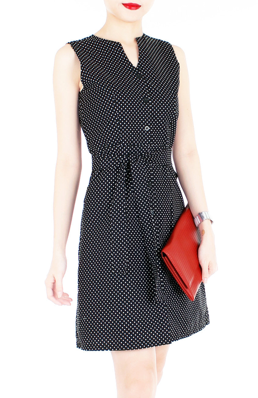 Style Spotted A-line Button Down Dress