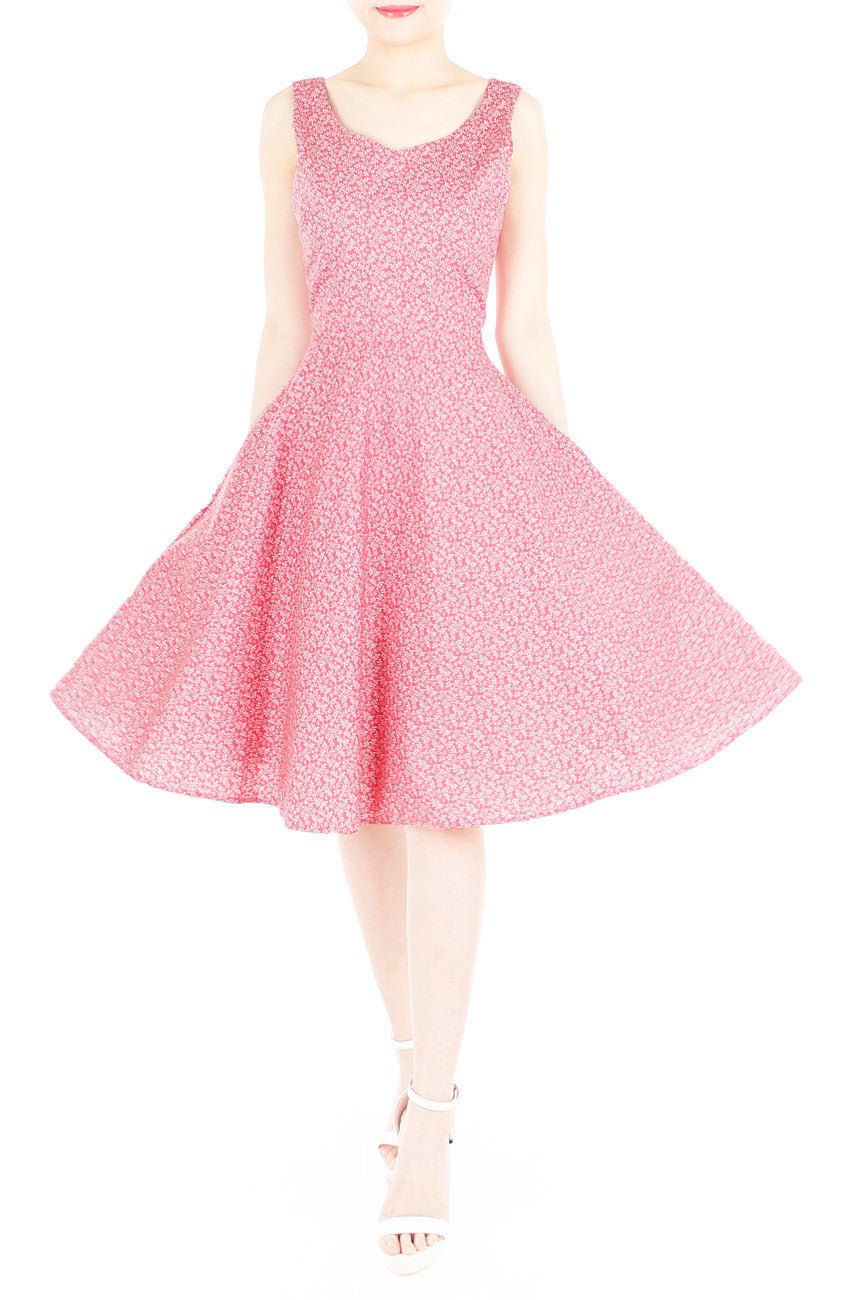 Sweetest Vine Blooms Flare Midi Dress - Vintage Red