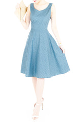 Sweetest Vine Blooms Flare Midi Dress - Vintage Blue