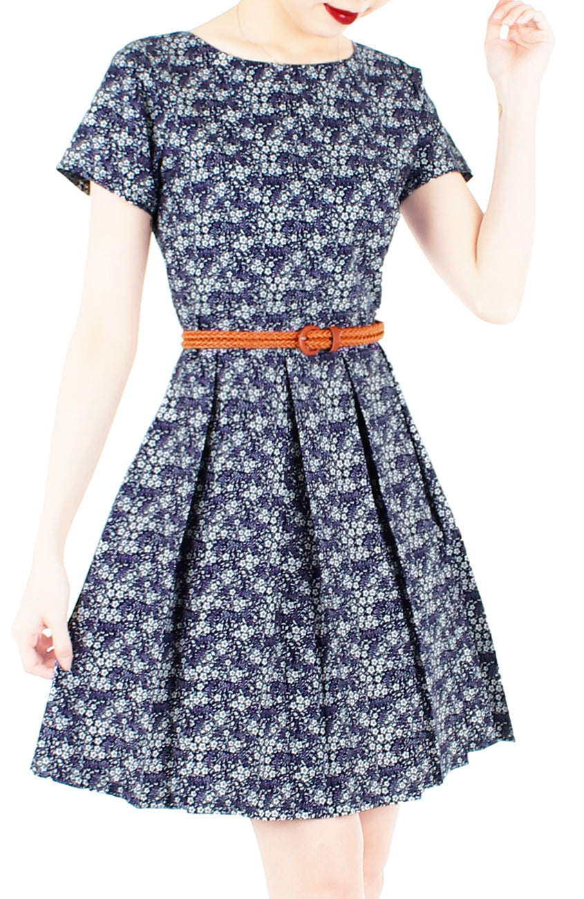 Swirling Sakura Flare Dress with Short Sleeves