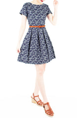 Swirling Sakura Flare Dress with Short Sleeves