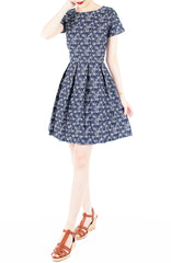 Swirling Sakura Flare Dress with Short Sleeves