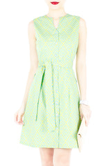 Takayama Japanese Print A-Line Button Down Dress - Turquoise