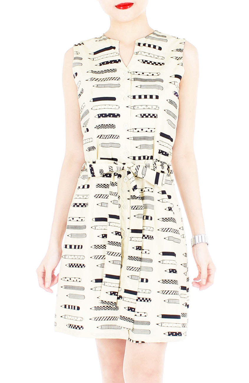 The Mighty Pen A-Line Button Down Dress - Cream
