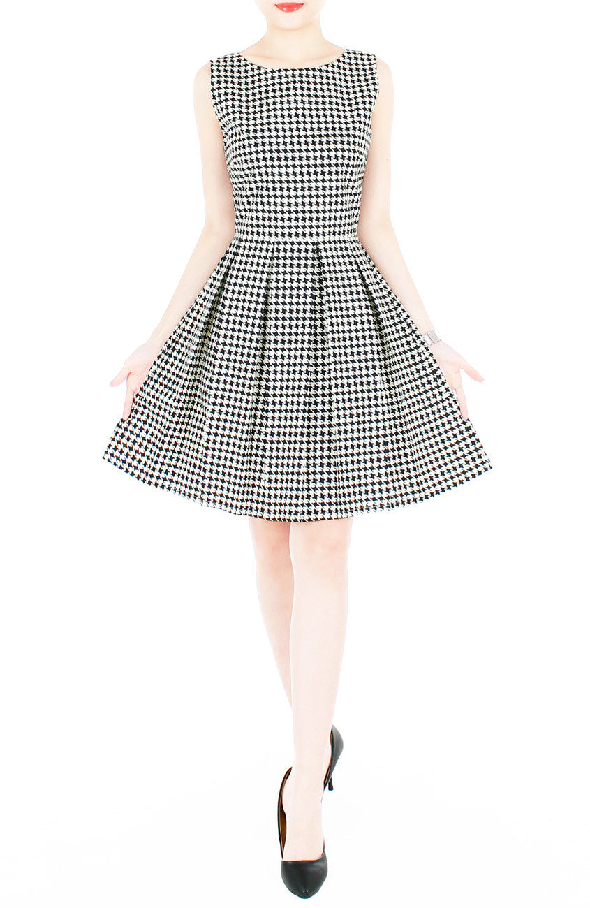 The Timeless Houndstooth Flare Dress - Black