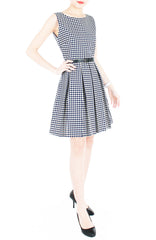 The Timeless Houndstooth Flare Dress - Dark Blue