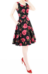 The Enchanted Red Rose Flare Midi Dress