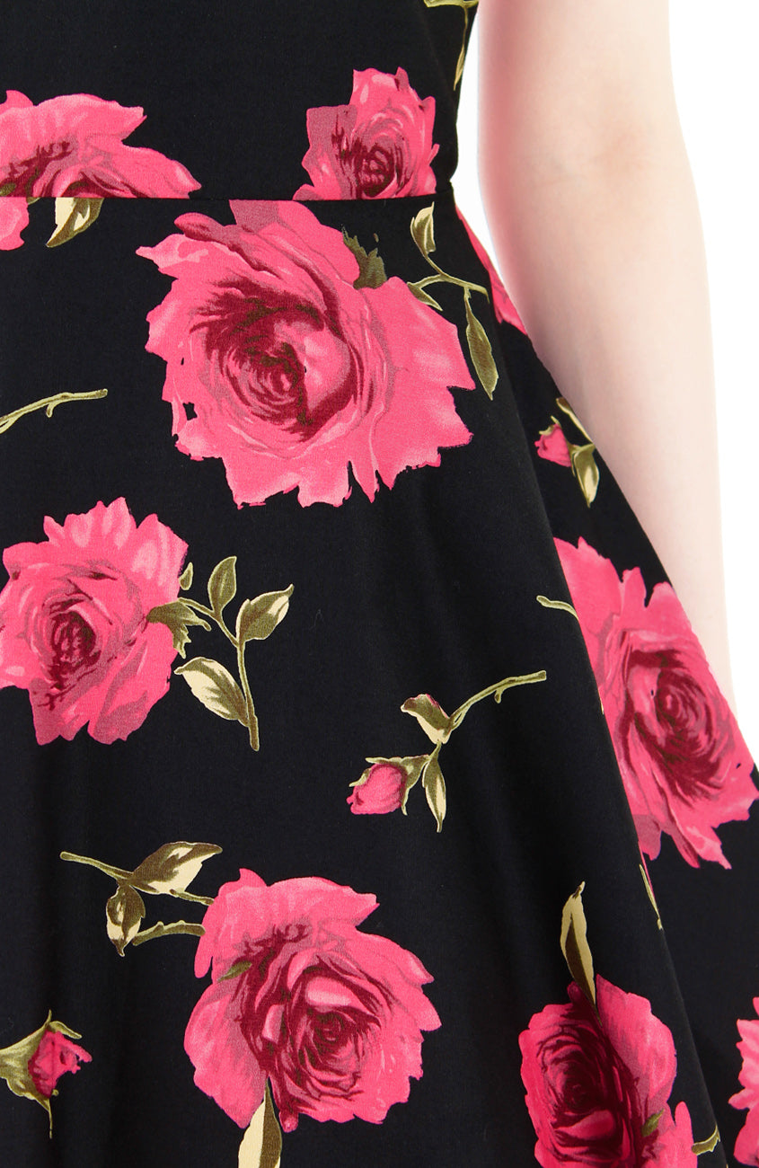 The Enchanted Red Rose Flare Midi Dress