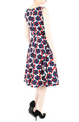 Timeless Magnetism Flare Midi Dress - Navy & Red Floral