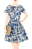 Tranquil Tropical Warrior Flare Dress with Short Sleeves