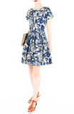 Tranquil Tropical Warrior Flare Dress with Short Sleeves