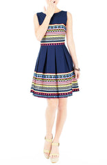 Travelling Vibes Flare Dress - Dark Blue