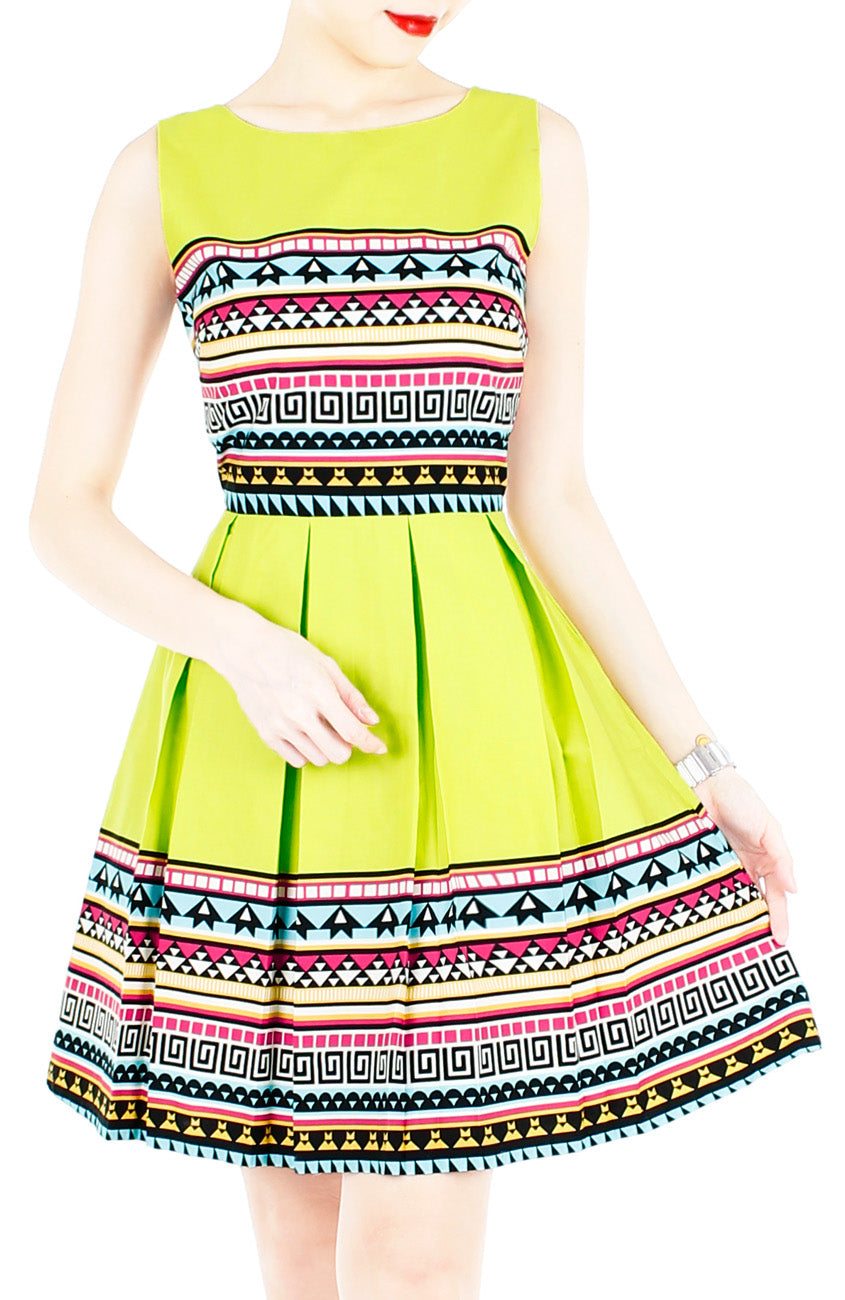 Travelling Vibes Flare Dress - Lime