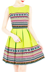 Travelling Vibes Flare Dress - Lime