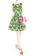 Tropical Fresh Palm Print Flare Dress