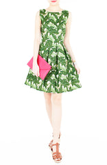 Tropical Fresh Palm Print Flare Dress