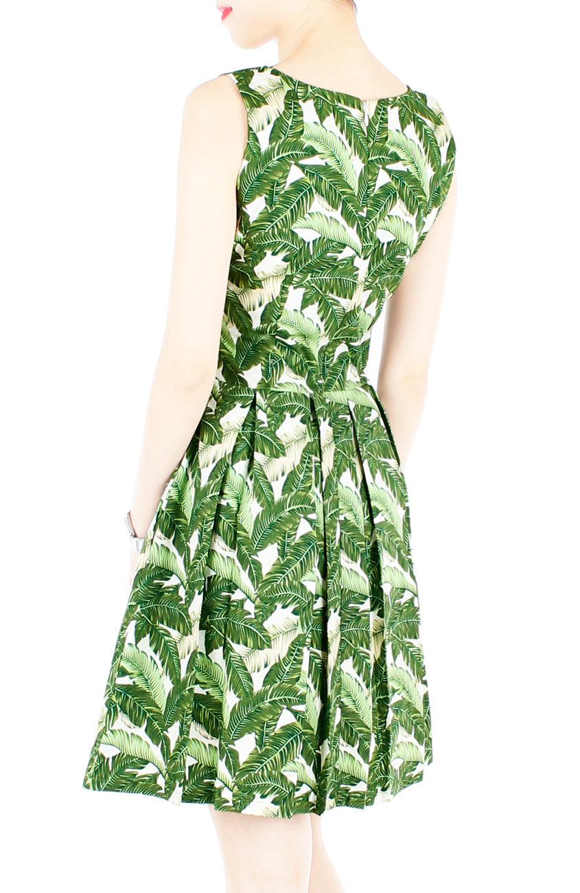 Tropical Fresh Palm Print Flare Dress