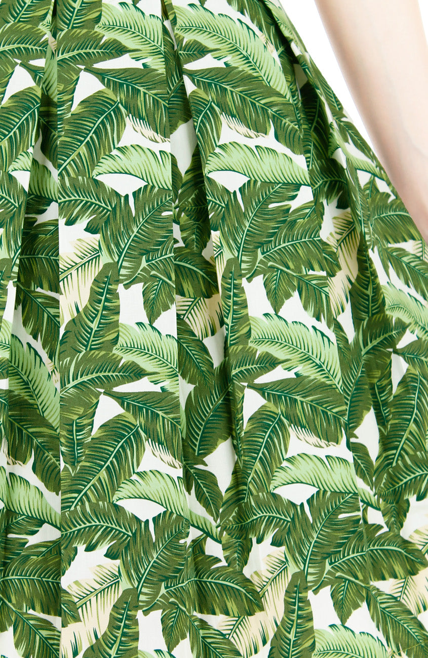 Tropical Fresh Palm Print Flare Dress