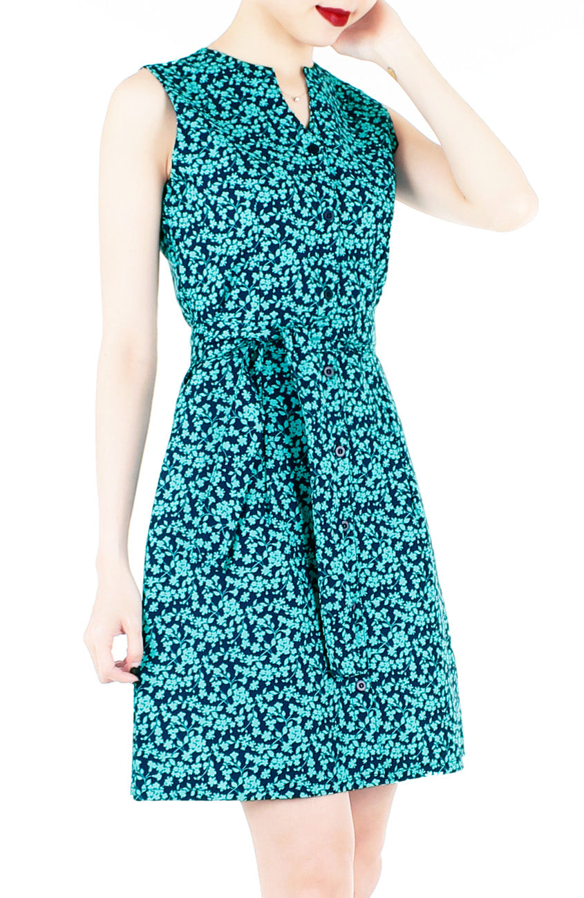 Tsuki-hana A-Line Button Down Dress - Jade