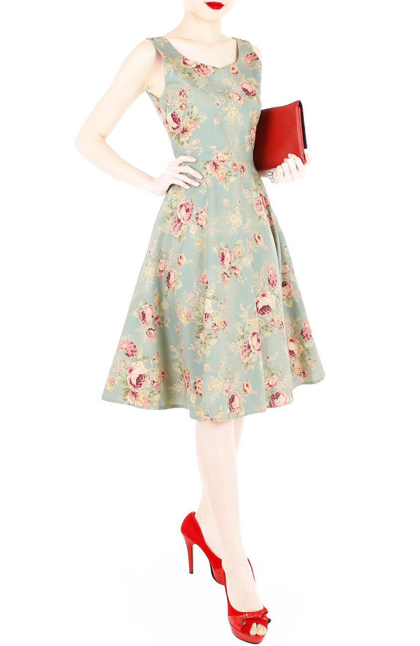 Victorian Vintage Flare Midi Dress in Duchess Teal Blue