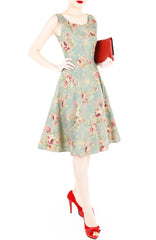 Victorian Vintage Flare Midi Dress in Duchess Teal Blue