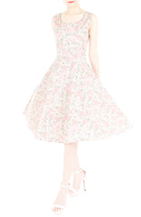 Vintage Dreamy Floral Flare Midi Dress - Light Pink