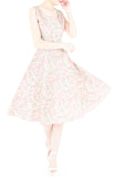 Vintage Dreamy Floral Flare Midi Dress - Light Pink