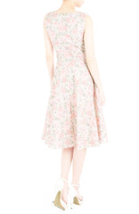 Vintage Dreamy Floral Flare Midi Dress - Light Pink