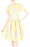 Vintage Heirloom Roses Flare Dress with Short Sleeves - Yellow
