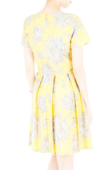 Vintage Heirloom Roses Flare Dress with Short Sleeves - Yellow
