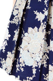 Vintage Heirloom Roses Flare Dress with Short Sleeves - Dark Blue
