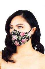 Vintage Flowering Roses Pure Cotton Face Mask - Black