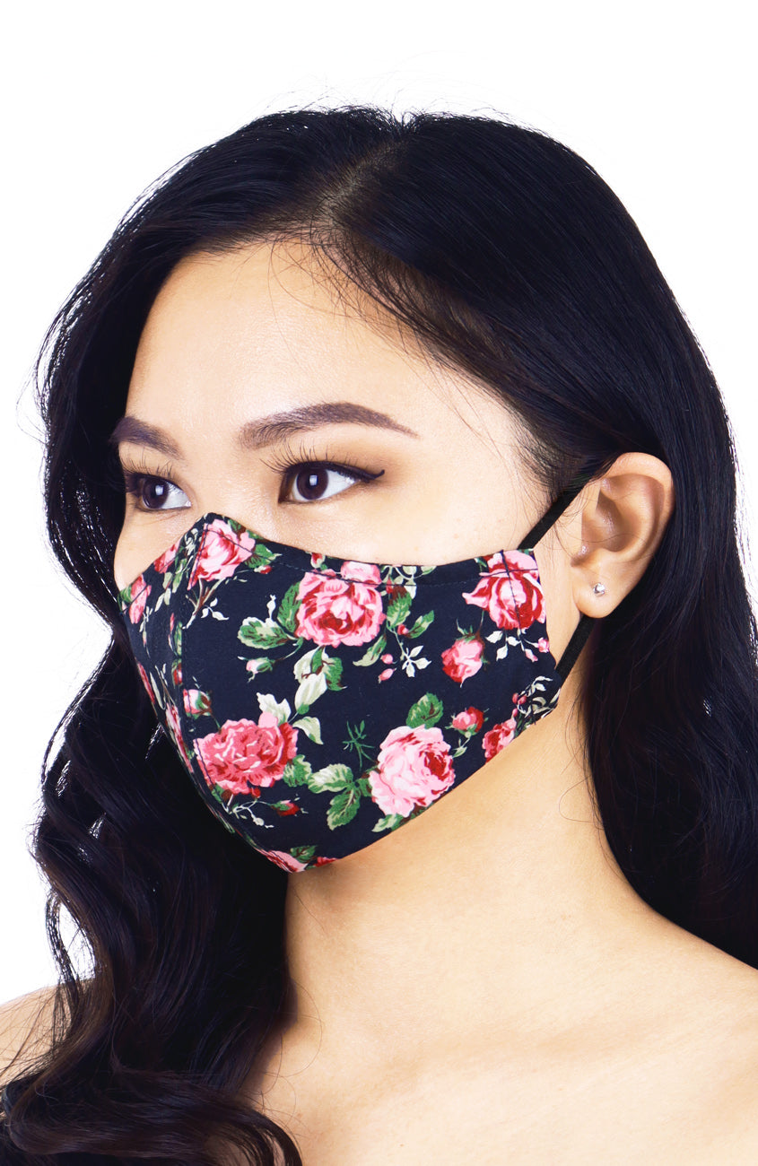 Vintage Flowering Roses Pure Cotton Face Mask - Night Blue