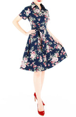 Vintage Rose Garden Emma Two-way Shirtdress – Midnight Blue