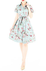 Vintage Rose Garden Emma Two-way Shirtdress - Powder Blue