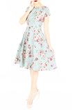 Vintage Rose Garden Flare Tea Dress - Powder Blue