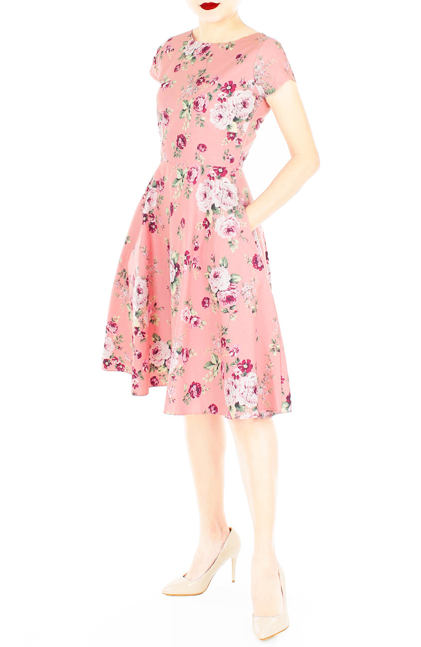 Vintage Rose Garden Flare Tea Dress - Rose Pink