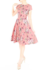 Vintage Rose Garden Flare Tea Dress - Rose Pink