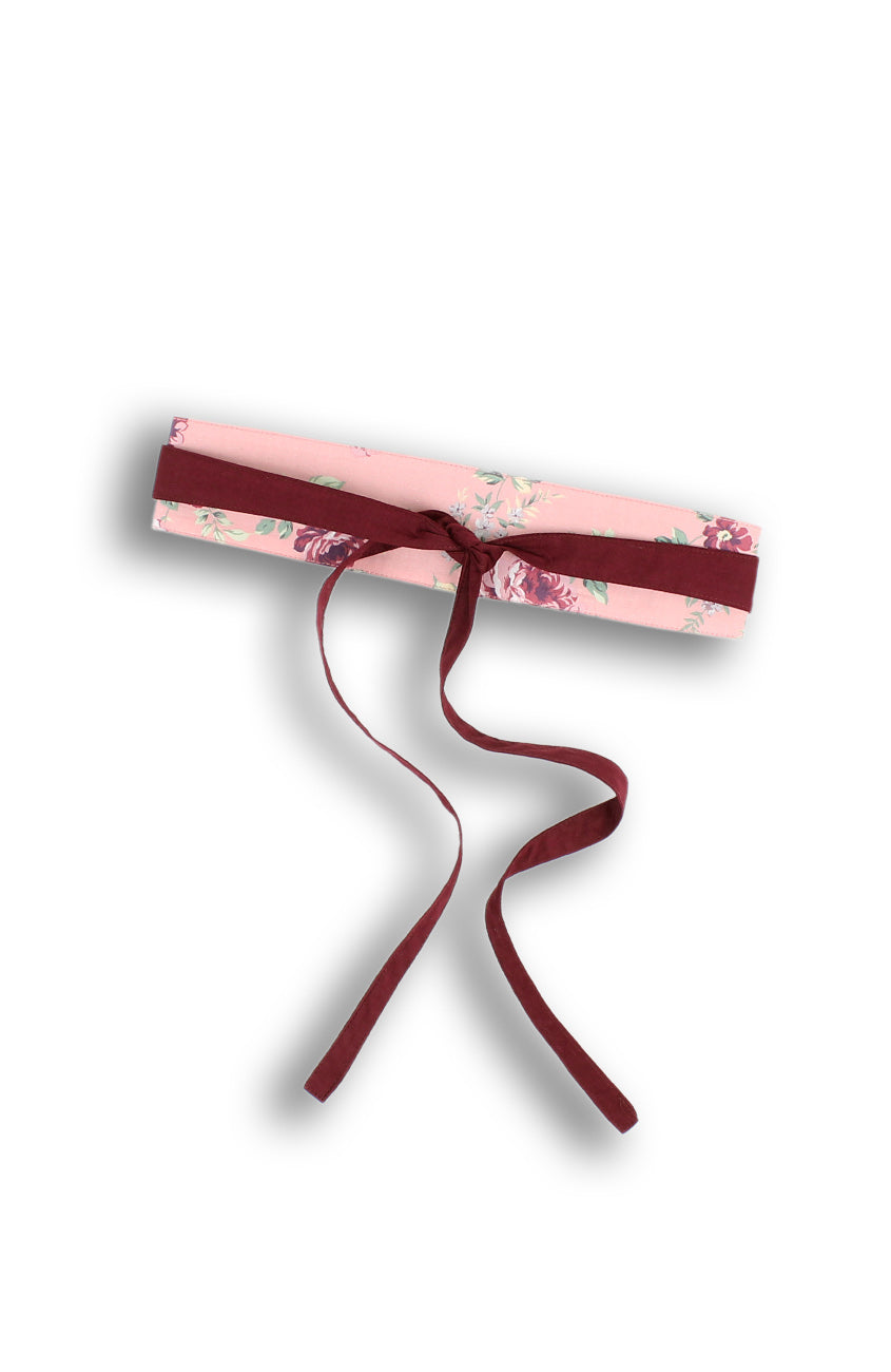 Vintage Rose Garden Obi Belt - Blush Pink