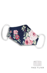 Vintage Rose Garden Pure Cotton Face Mask - Midnight Blue