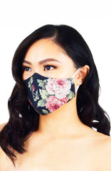Vintage Rose Garden Pure Cotton Face Mask - Midnight Blue