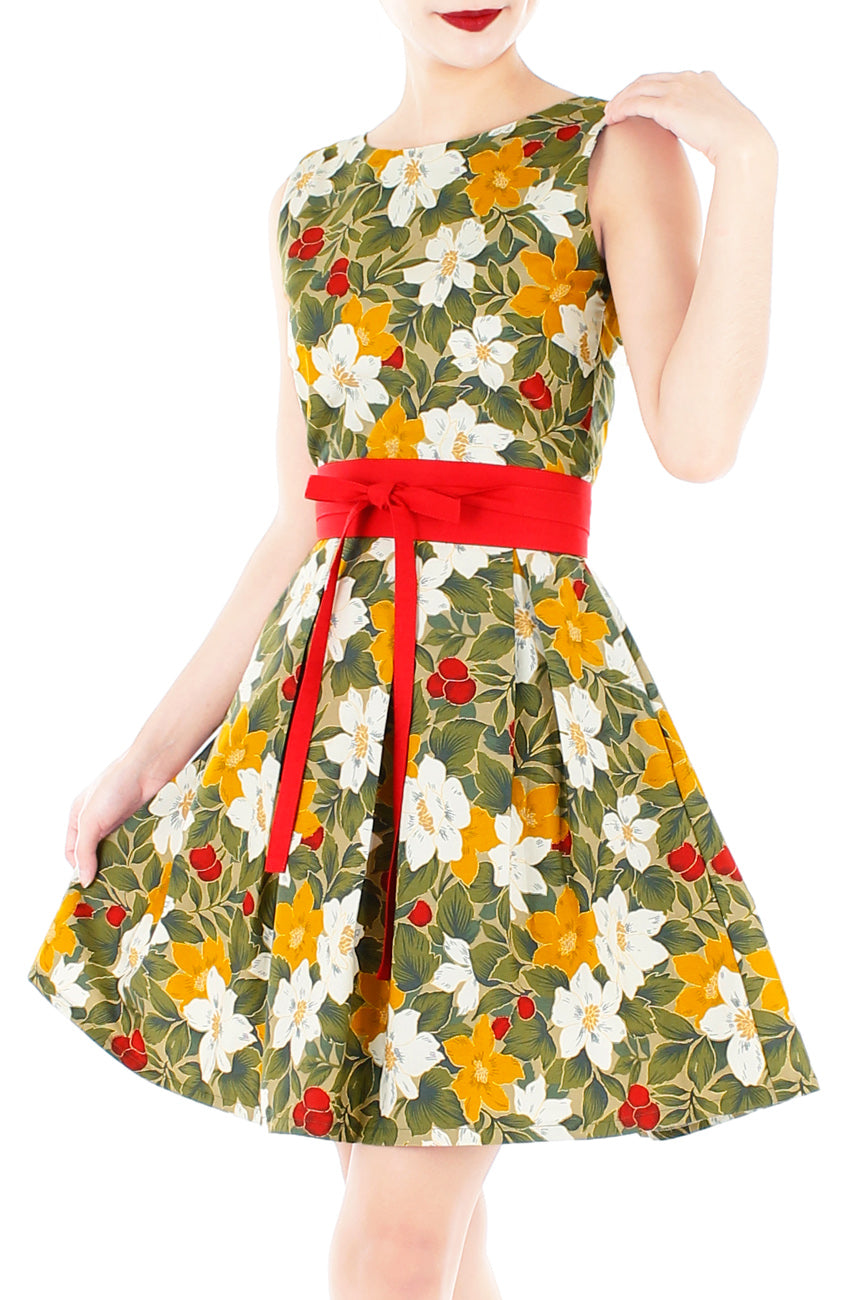 Vintage Christmas Poinsettia Blooms Flare Dress