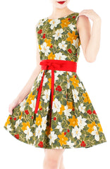 Vintage Christmas Poinsettia Blooms Flare Dress