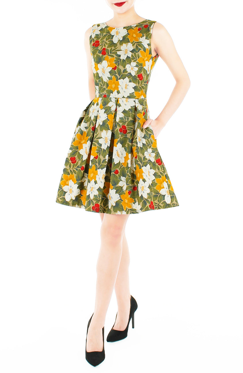 Vintage Christmas Poinsettia Blooms Flare Dress